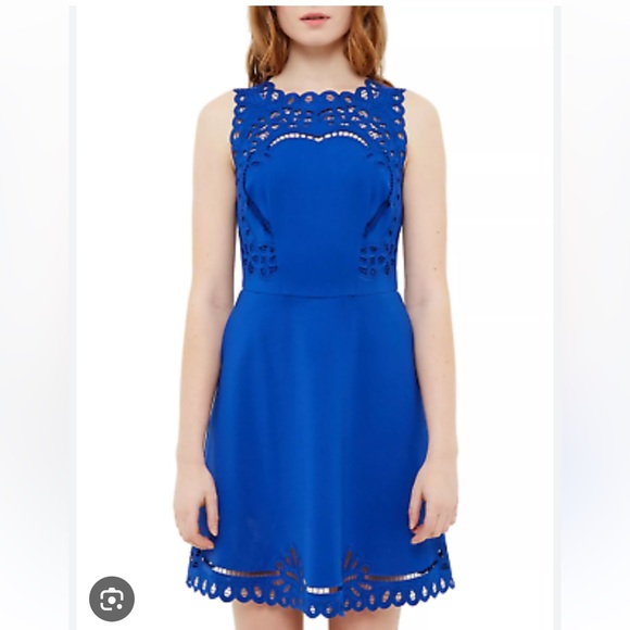 Ted Baker Verony Cutwork Skater Dress in Royal Blue - Picture 1 of 5